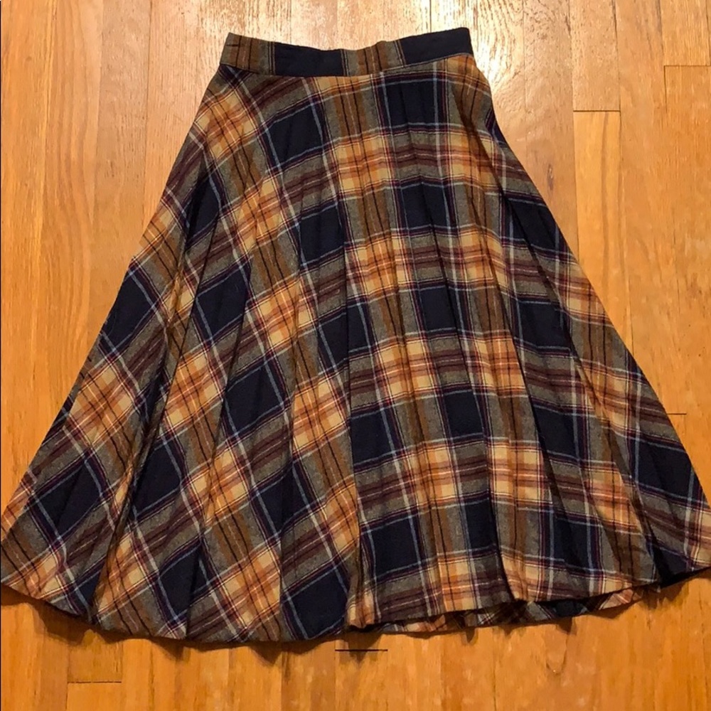 Vintage Wool Pleated Plaid Skirt